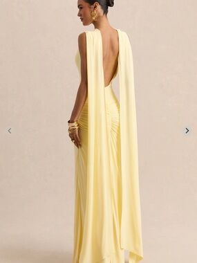 Club L London Pale Yellow Backless Draped Evening Gown